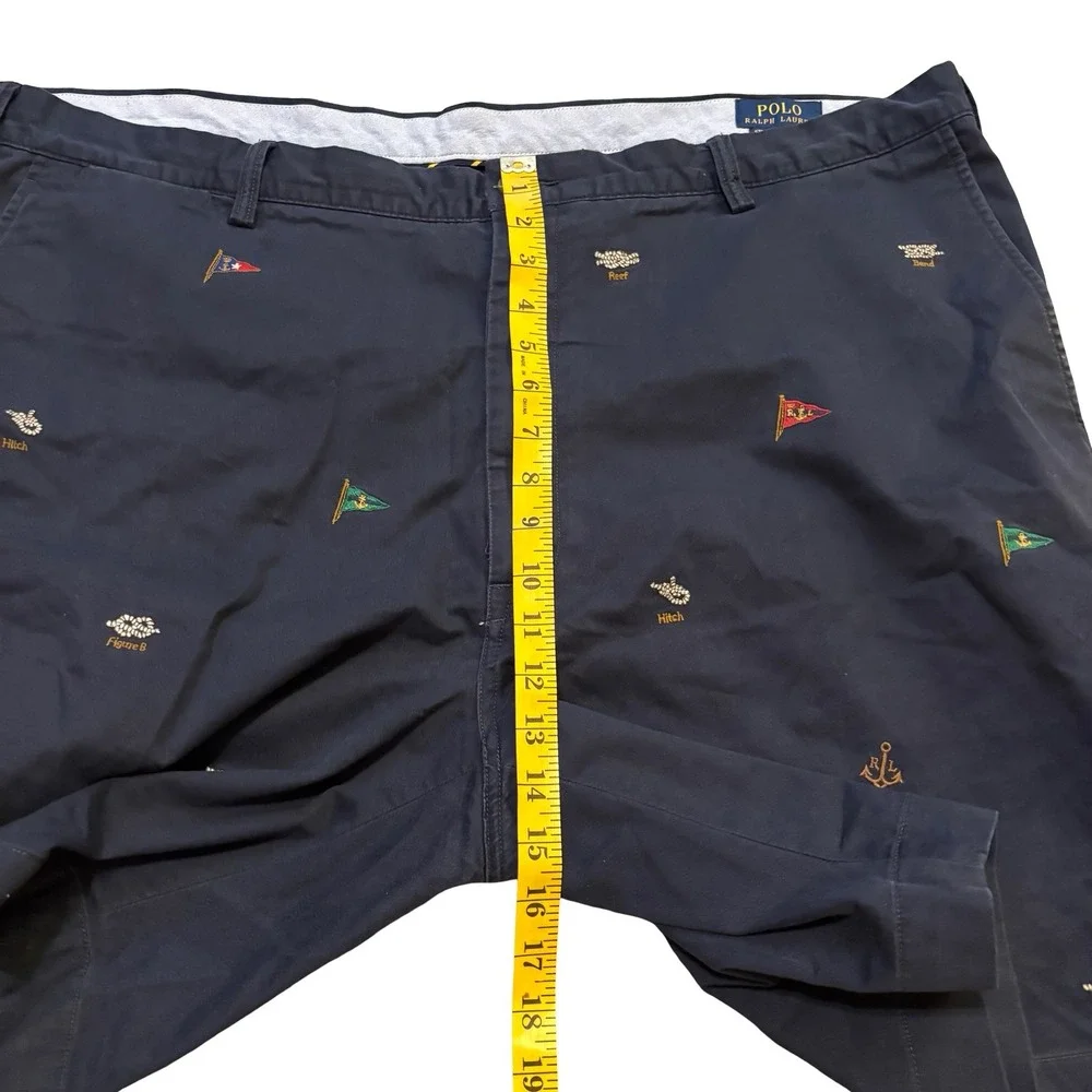 Polo Ralph Lauren Mens 46 Navy Blue Nautical Knot Embroidered Chino Shorts